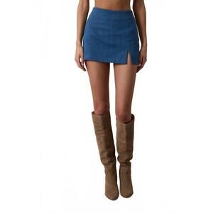 NEW SKY TO MOON slit detail denim mini skirt in blue
